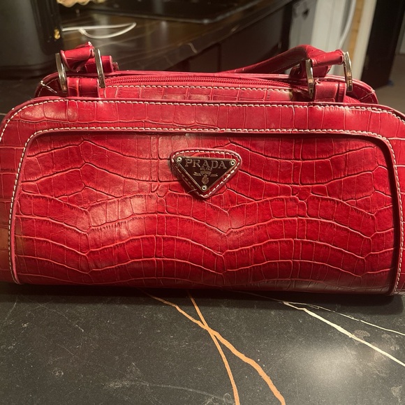 Prada Handbags - Luxurious Red Embossed Shoulder Bag